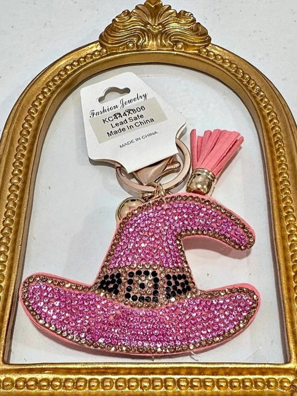 New Pink 10Witch Hat Keychain Rhinestone Keychain NWT